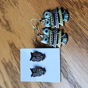 Two Pair Of Owl Earrings